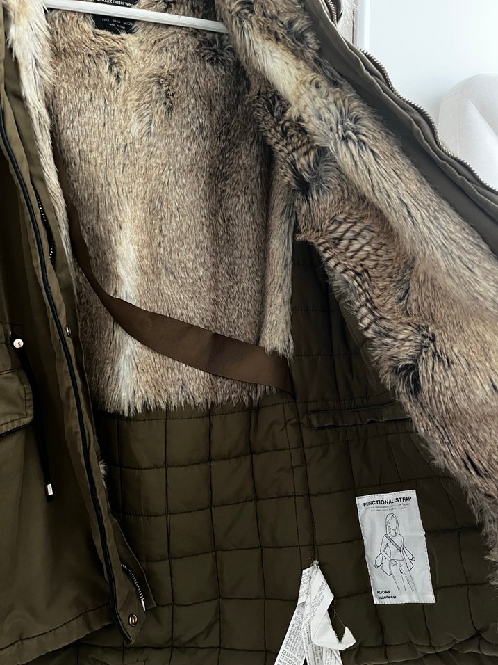 Kürk Detaylı Haki Kadın Mont - Görsel 5