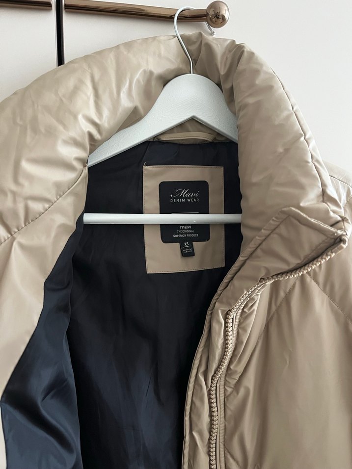 Bej Kadın Midi Mont Yüksek Yakalı - Görsel 2