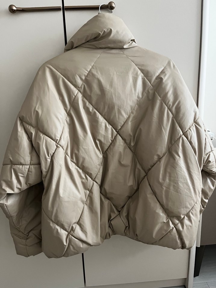 Bej Kadın Midi Mont Yüksek Yakalı - Görsel 5