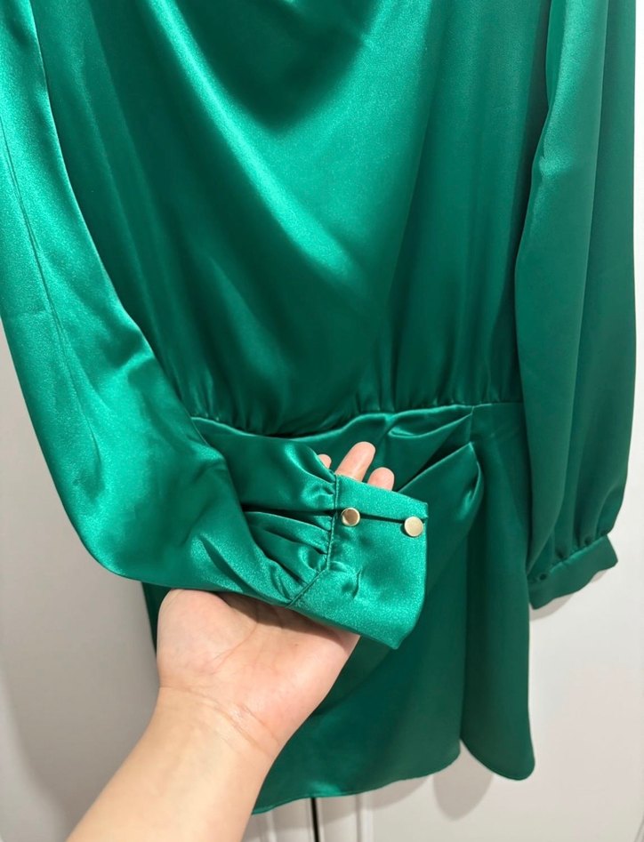 Yeşil Drapeli Midi Kadın Elbise - Görsel 2