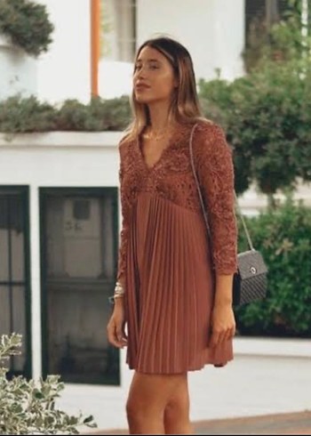 Dantel detaylı V yaka bohem elbise - Görsel 2