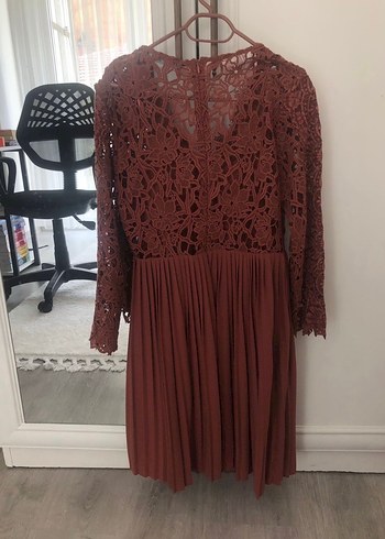 Dantel detaylı V yaka bohem elbise - Görsel 3