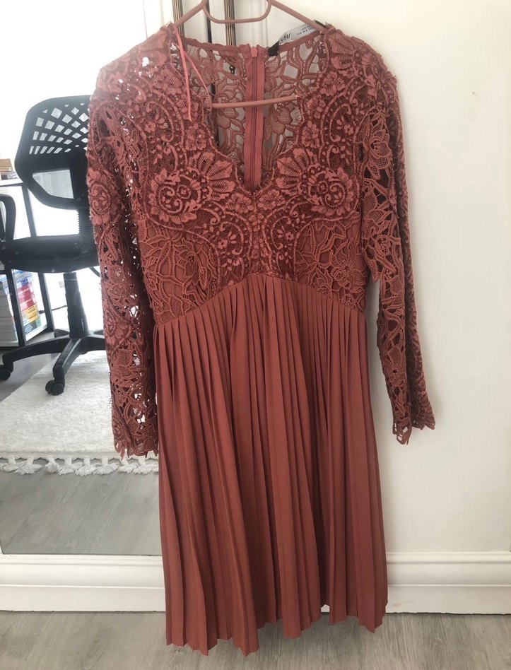 Dantel detaylı V yaka bohem elbise - Görsel 4