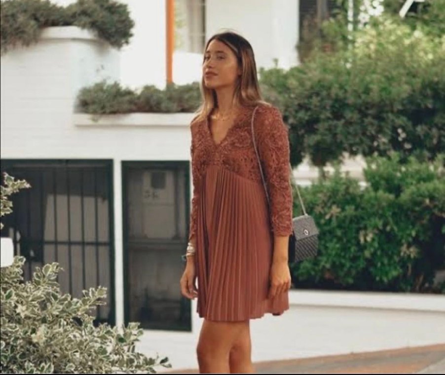 Dantel detaylı V yaka bohem elbise - Görsel 2