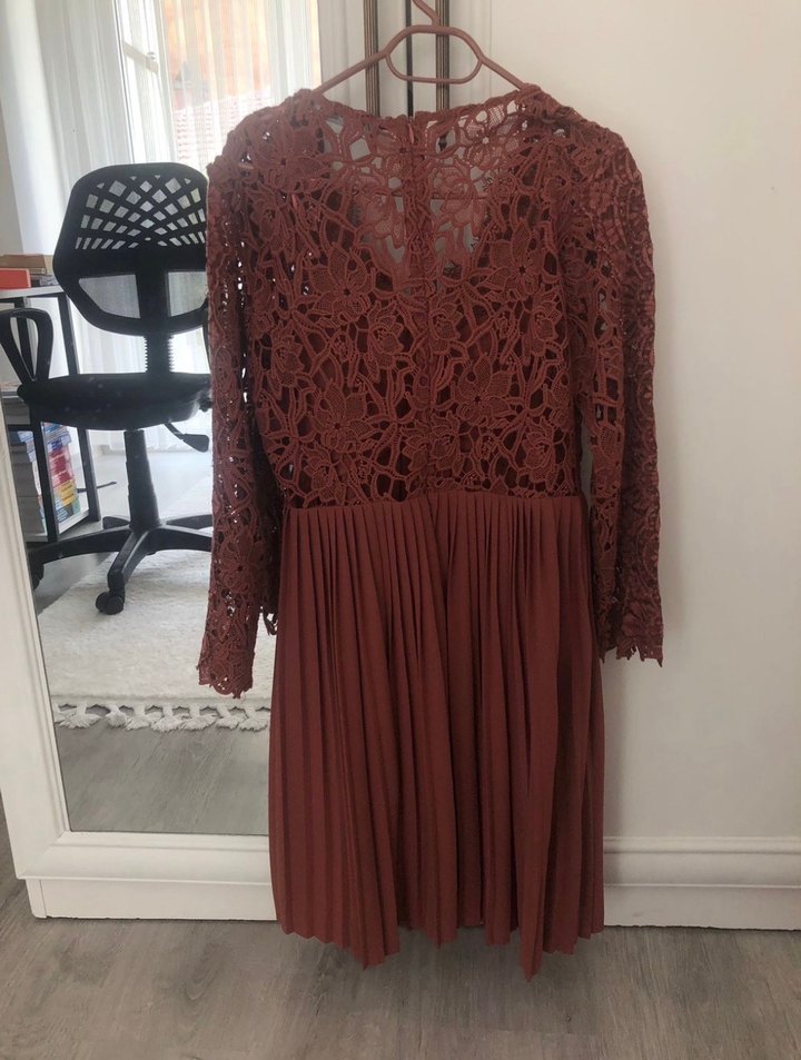 Dantel detaylı V yaka bohem elbise - Görsel 3