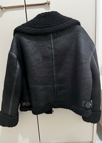 ZARA Siyah Deri Kürklü Kadın Ceket - Görsel 4