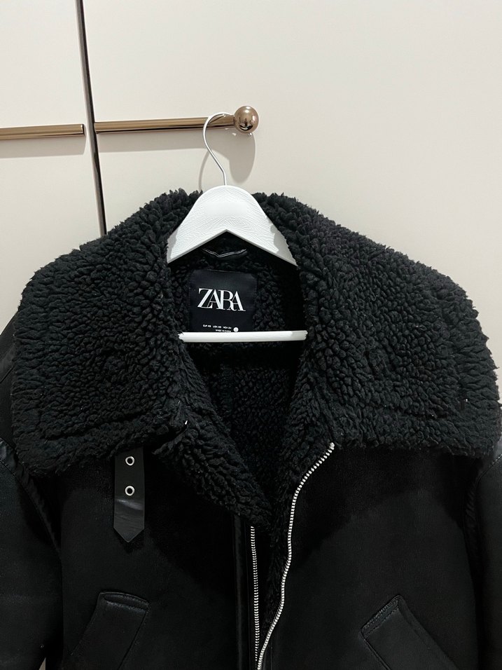 ZARA Siyah Deri Kürklü Kadın Ceket - Görsel 2