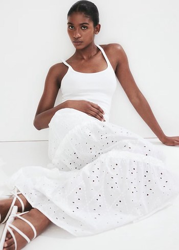 Kadın Beyaz Uzun Pamuklu Etek - Görsel 4