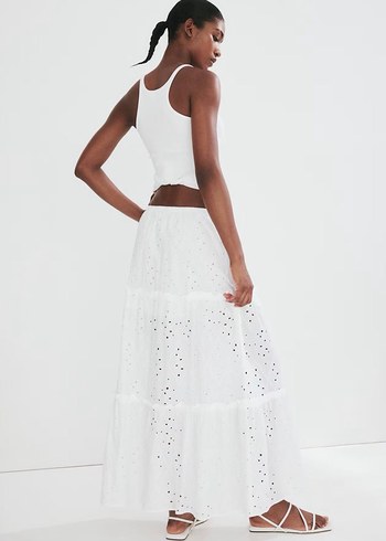 Kadın Beyaz Uzun Pamuklu Etek - Görsel 3