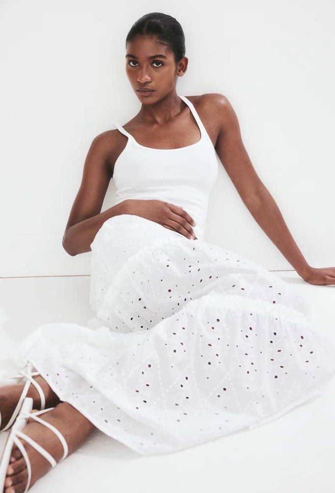 Kadın Beyaz Uzun Pamuklu Etek - Görsel 4