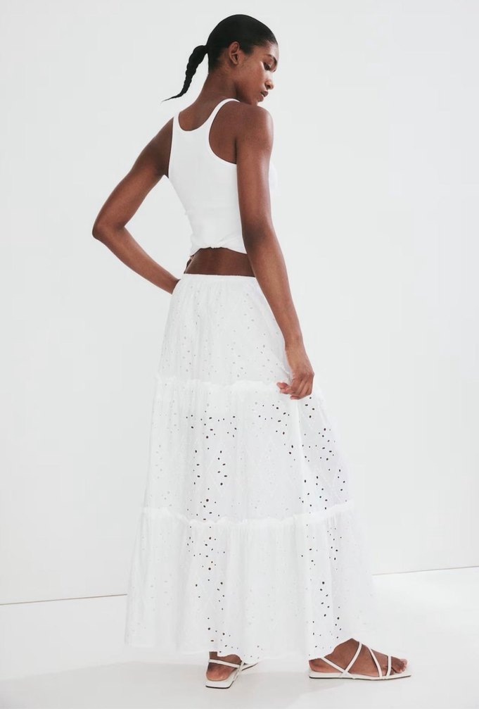 Kadın Beyaz Uzun Pamuklu Etek - Görsel 3