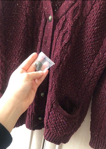 Bordo Örgü Kadın Hırka - Görsel 2