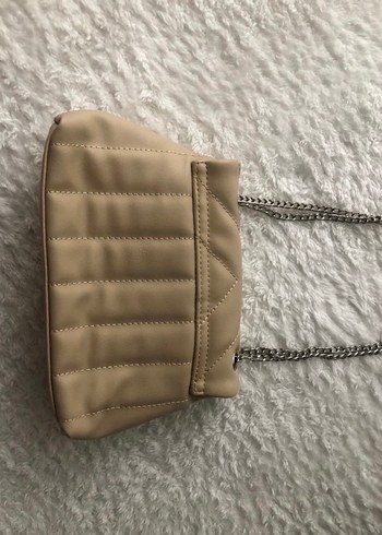 Bej Deri Kadın Çanta Zincir Askılı - Görsel 2