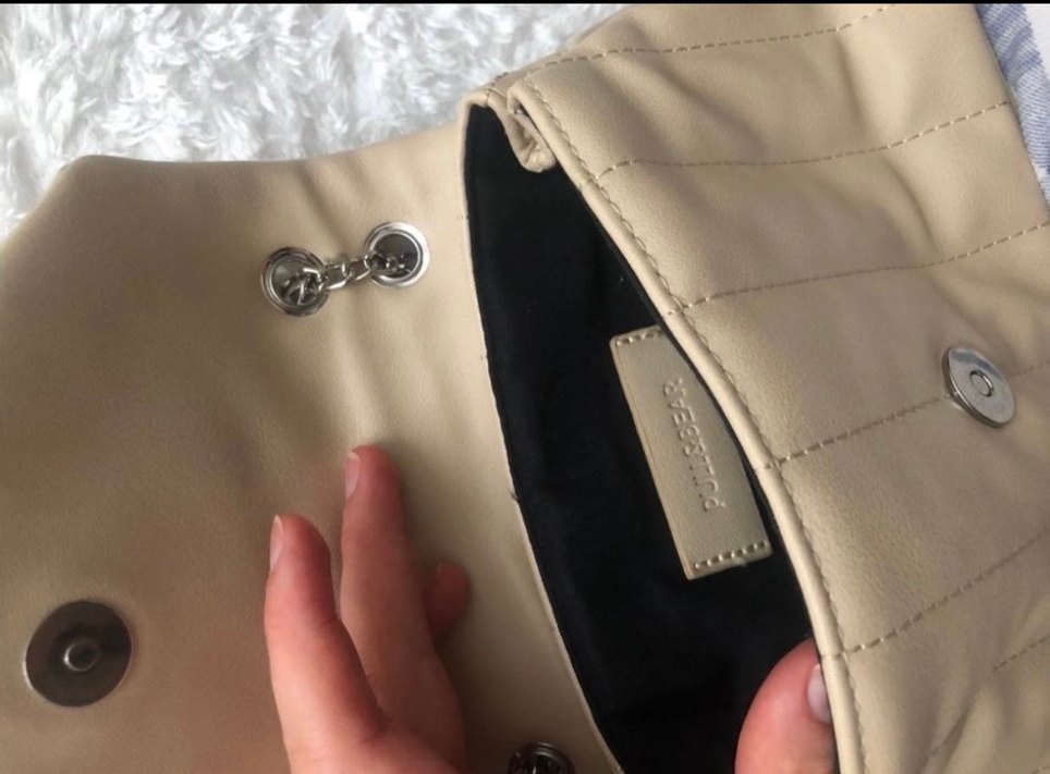 Bej Deri Kadın Çanta Zincir Askılı - Görsel 4