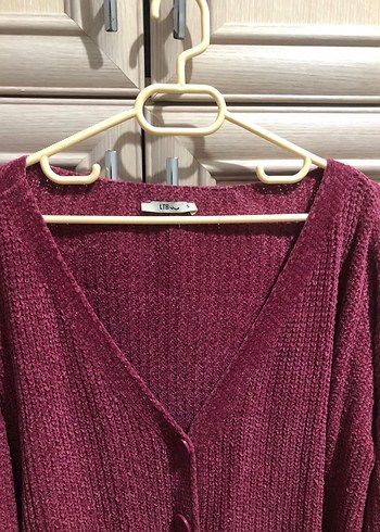 Pembe V Yaka Örgü Kadın Hırka - Görsel 2