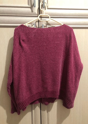 Pembe V Yaka Örgü Kadın Hırka - Görsel 4