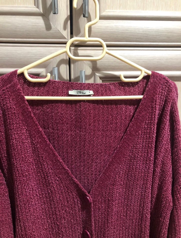 Pembe V Yaka Örgü Kadın Hırka - Görsel 2