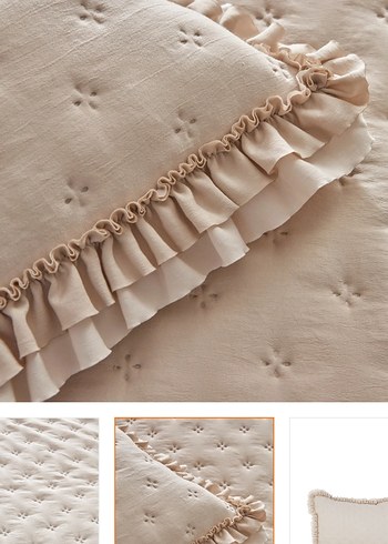 Bej Fırfırlı Yatak Örtüsü ve Yastık Kılıfı - Görsel 2