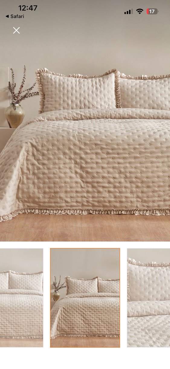 Bej Fırfırlı Yatak Örtüsü ve Yastık Kılıfı - Görsel 4