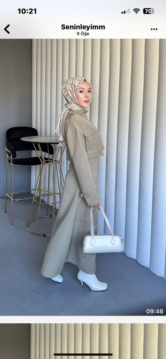 Bej Uzun Kollu krop ceket ve etek kombini - Görsel 2