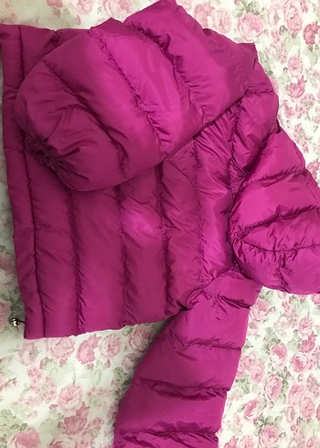 Pembe Kapüşonlu Kadın Kışlık Mont - Görsel 5