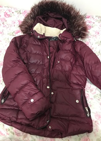 Bordo Kürklü Kadın Kışlık Mont - Görsel 2