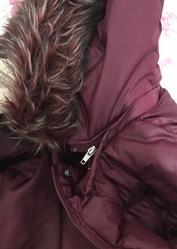 Bordo Kürklü Kadın Kışlık Mont - Görsel 5