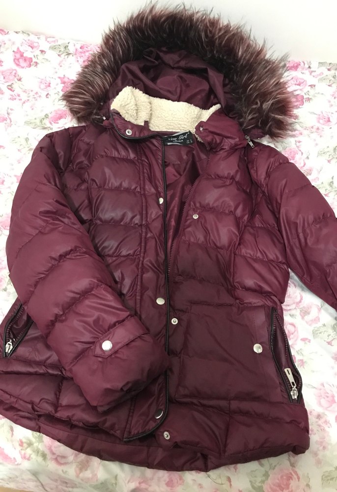 Bordo Kürklü Kadın Kışlık Mont - Görsel 2