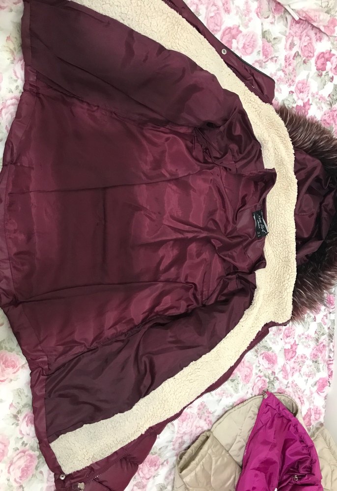 Bordo Kürklü Kadın Kışlık Mont - Görsel 3