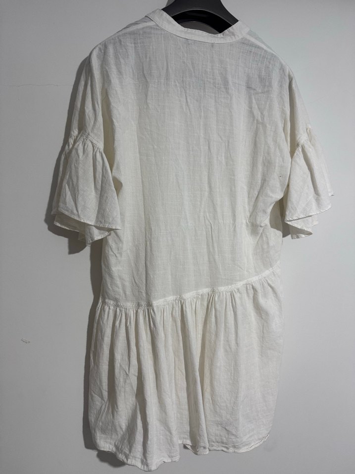 Beyaz Keten Mini Bohem Fırfırlı Gömlek - Görsel 2