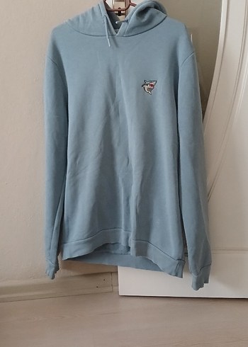 Mavi Kapüşonlu Kadın Sweatshirt