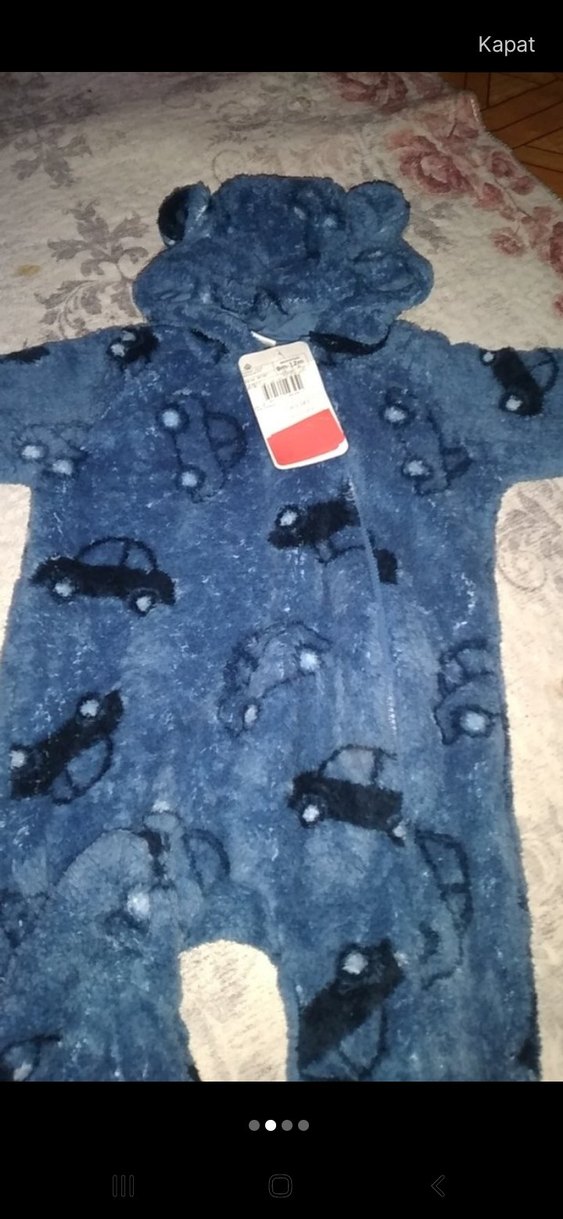 Mavi Baskılı Örme Bebek Tulum - Görsel 3