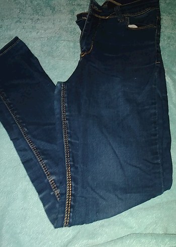 Düğmeli Mavi Denim Kadın Pantolon lastik li s m beden giyer - Görsel 2