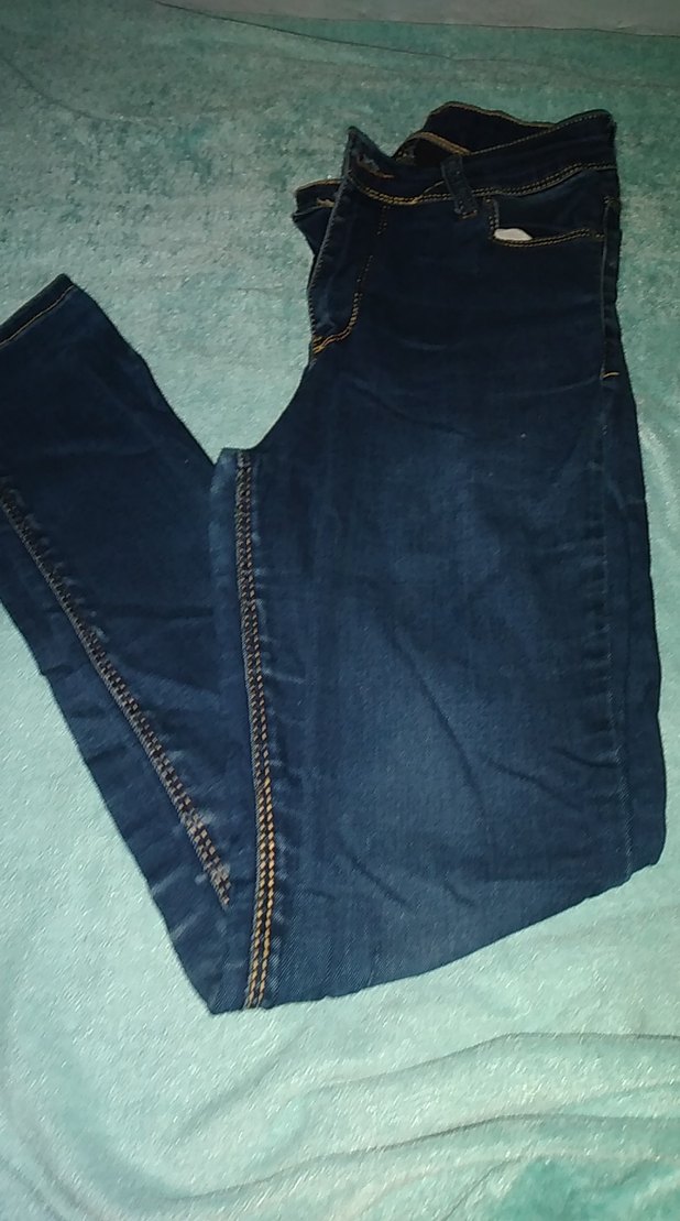 Düğmeli Mavi Denim Kadın Pantolon lastik li s m beden giyer - Görsel 2