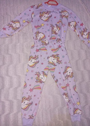 Kız Çocuk Mor Unicorn Desenli Uzun Kollu Pijama takımı - Görsel 2