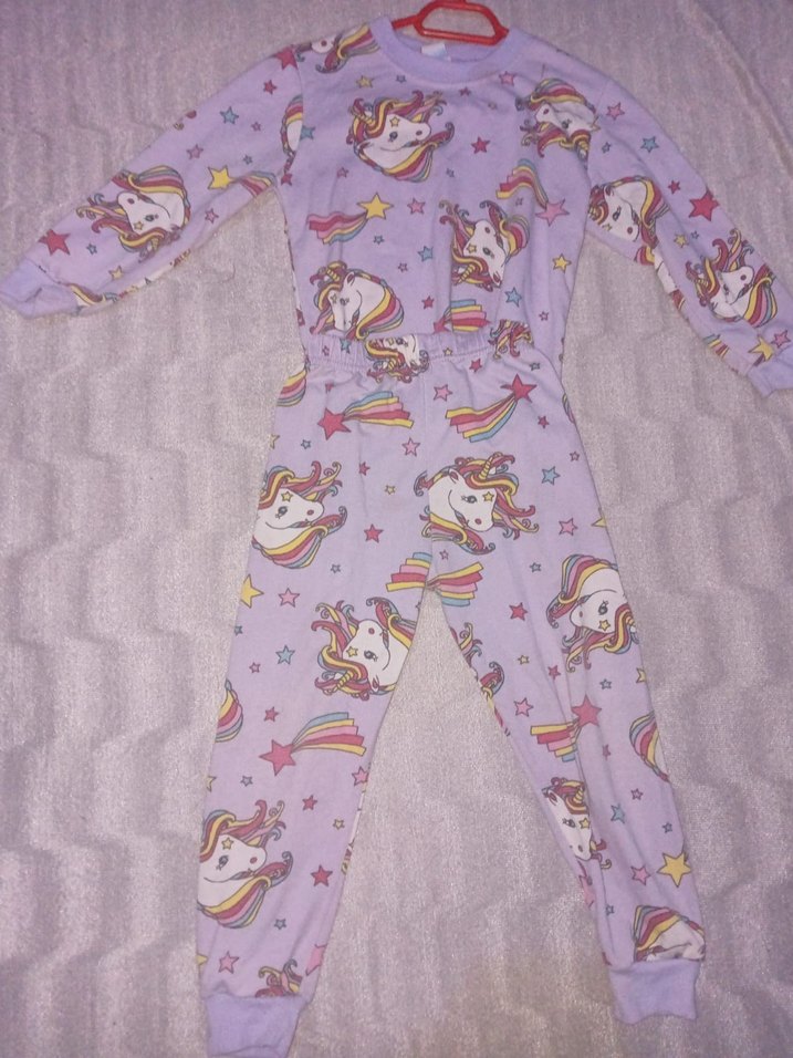 Kız Çocuk Mor Unicorn Desenli Uzun Kollu Pijama takımı - Görsel 2
