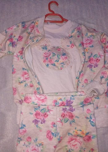 Dantel Detaylı Pembe Çiçekli Bebek Kız Takımı 2 3 yaş - Görsel 2