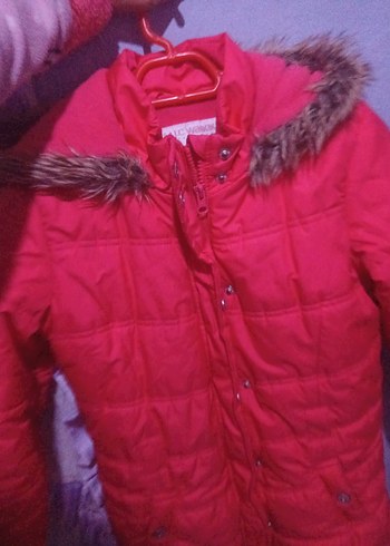 Pembe çocuk 10 11 yas Midi Kışlık Mont Kürklü - Görsel 5