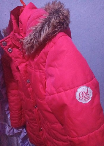 Pembe çocuk 10 11 yas Midi Kışlık Mont Kürklü - Görsel 4