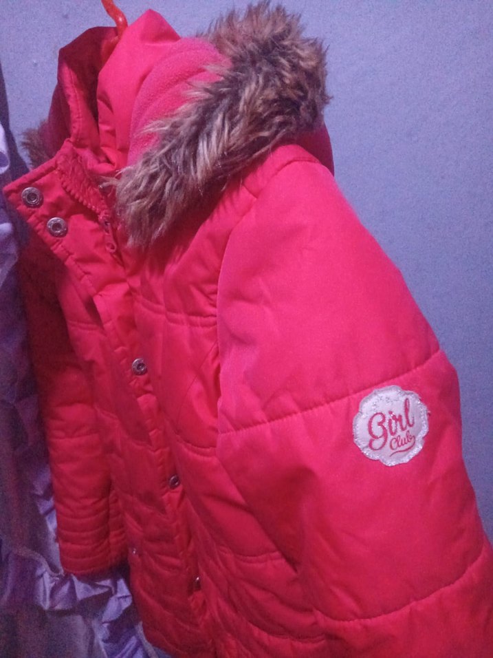 Pembe çocuk 10 11 yas Midi Kışlık Mont Kürklü - Görsel 4