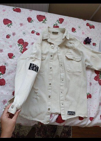 Bej Kadın Düğmeli Denim Ceket