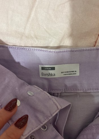 m Beden Kadın Gri Kemerli Mini Denim Şort