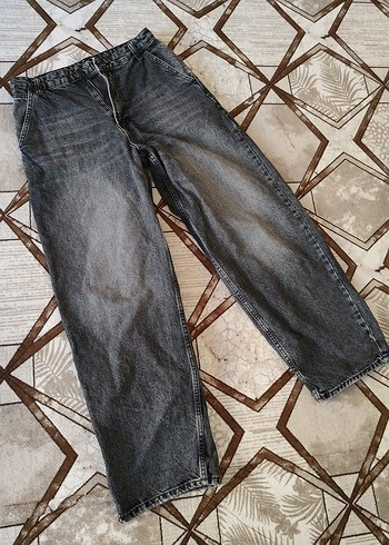 s Beden Kadın Gri Bol Kesim Midi baggyPantolon