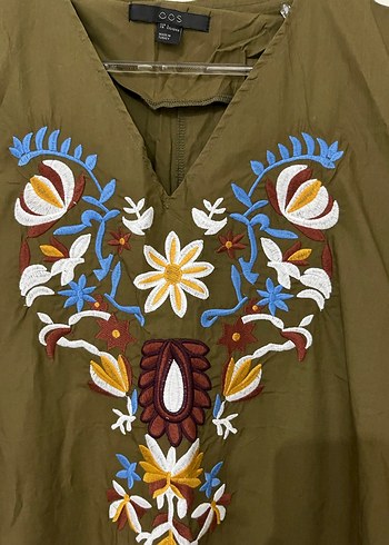 Nakışlı Bohem Haki Uzun Elbise - Görsel 2