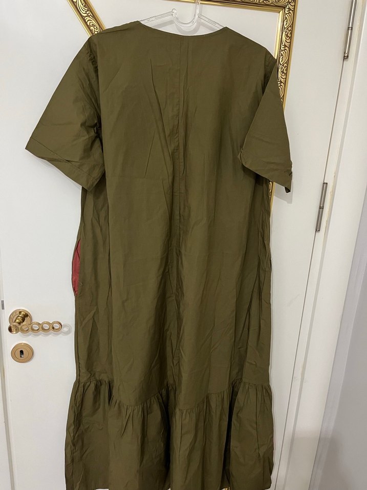 Nakışlı Bohem Haki Uzun Elbise - Görsel 4