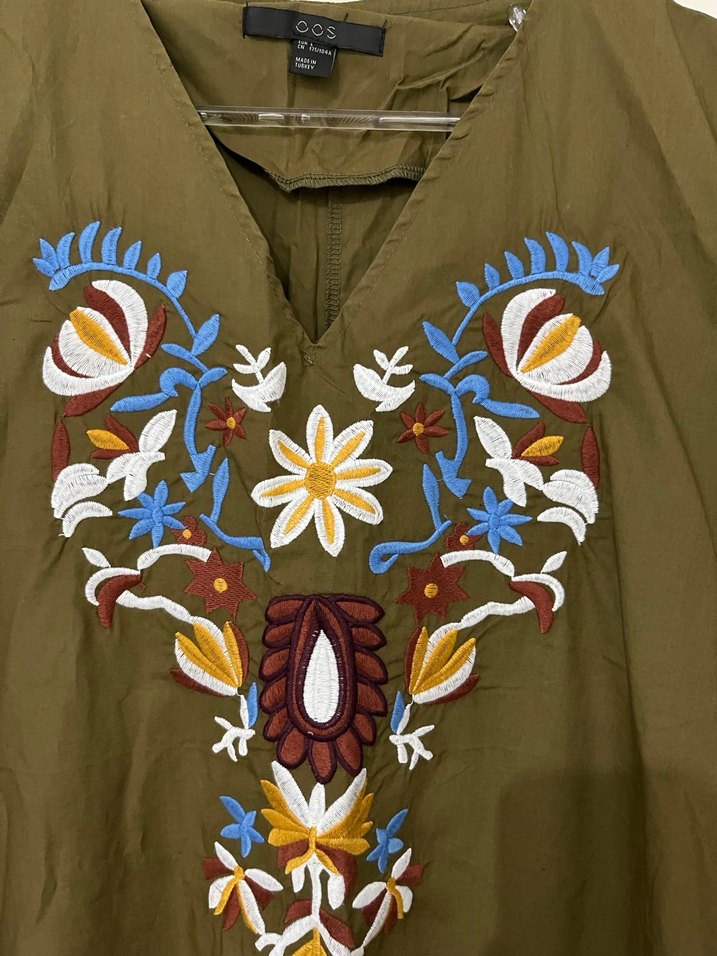 Nakışlı Bohem Haki Uzun Elbise - Görsel 2