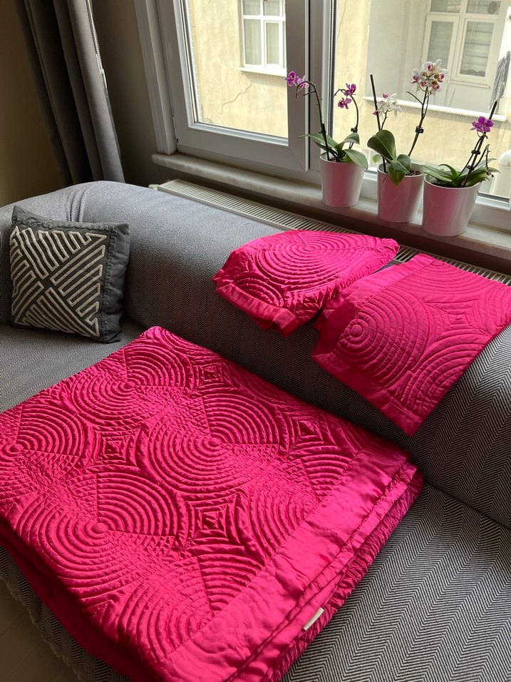 Fuşya pembe çift kişilik yatak örtüsü - Görsel 3