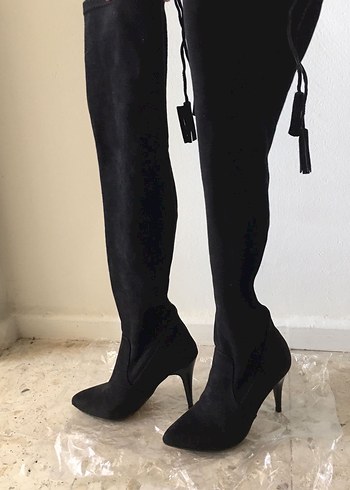 Siyah Süet Kadın Dizüstü Çizme - Görsel 2