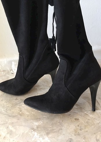 Siyah Süet Kadın Dizüstü Çizme - Görsel 3