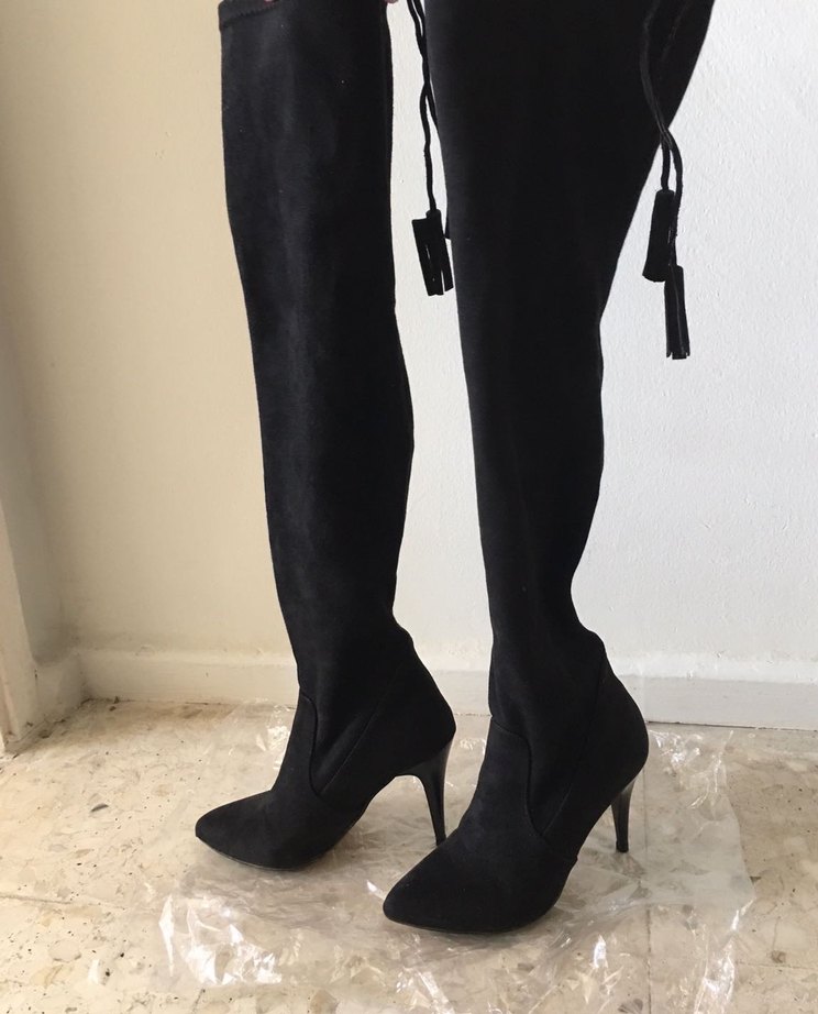 Siyah Süet Kadın Dizüstü Çizme - Görsel 2